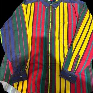 Vintage early 90’s Tommy Hilfiger Bold Striped Shirt - Red, Yellow, Green